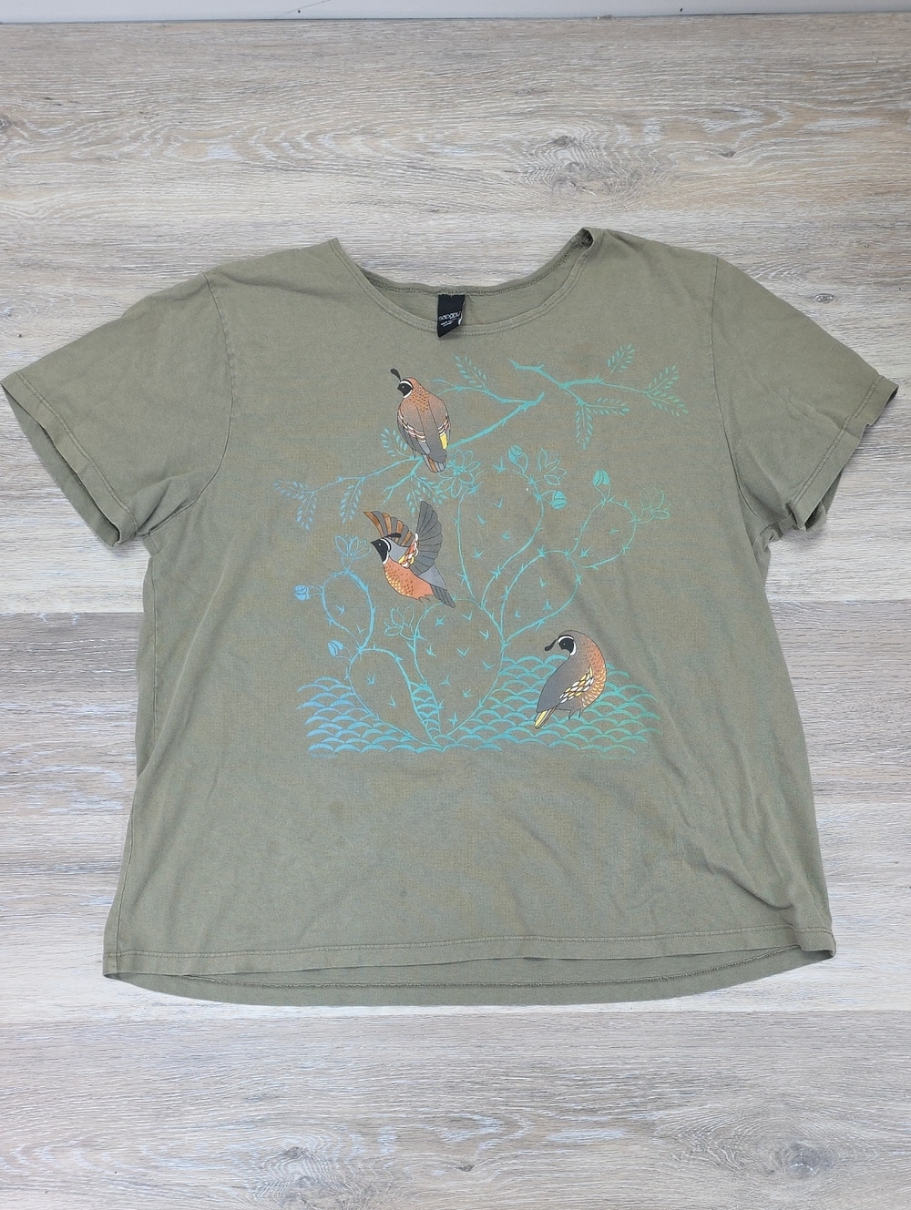Sabaku Artwear 100% Cotton Quail Bird Graphic T-Shirt USA Made Olive Green XL